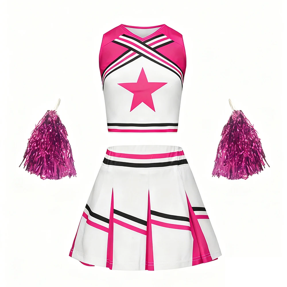 Girl Cheerleader Costumes Cheerleading Dress Uniform Short-Sleeved Top Skirt Ball Students Campus Dance Performance Cosplay Suit