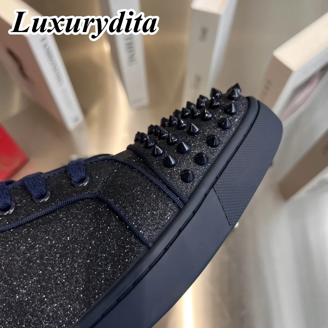 LUXURYDITA Designer Men Casual Sneakers Real Leather Rivet Luxury Womens Tennis Shoes 35-47 Fashion Unisex loafers HJ276