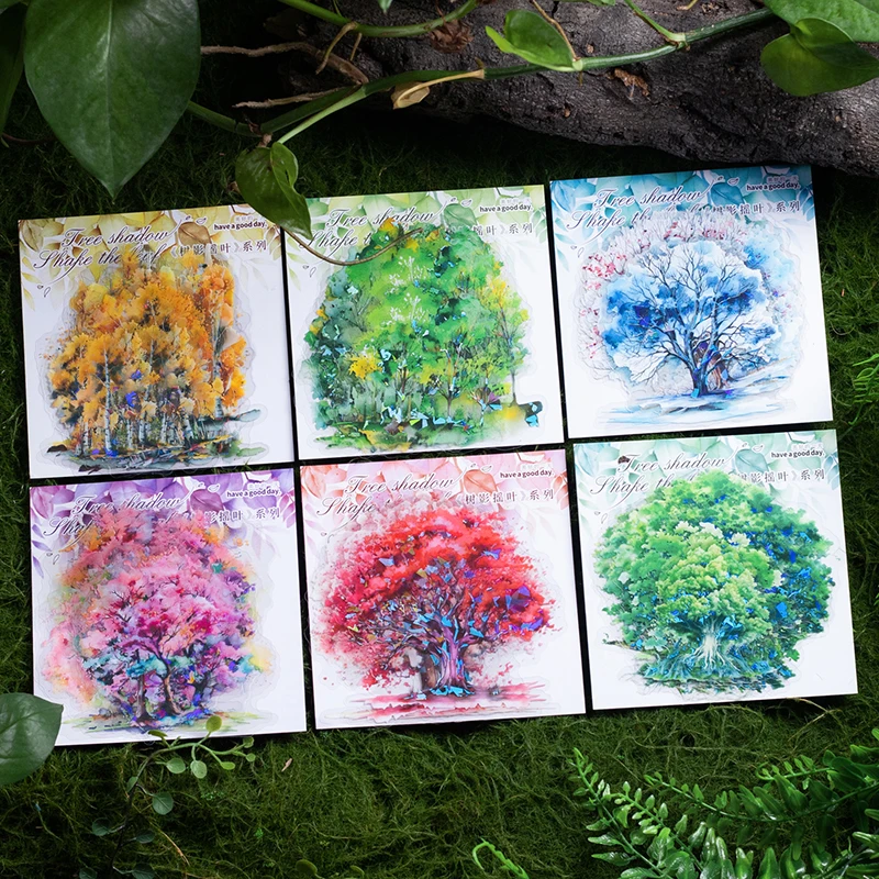 Assorted Trees Pattern Laser Stickers Aesthetic Phone Personalized Journaling Material Notebooks Art Supplies Waterproof Labels