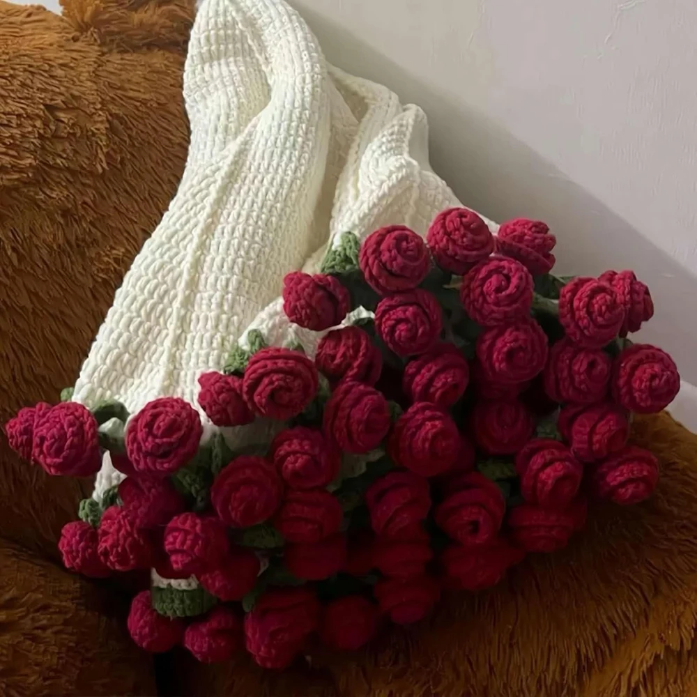 Flower Bouquet Knitted Throw Blanket 1