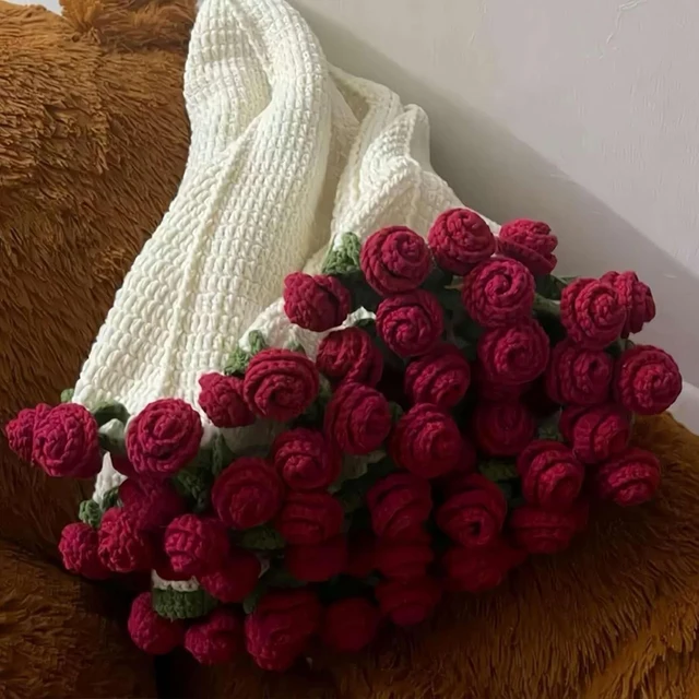 1pcs Finished Flower Bouquet Blanket Soft and Lightweight Knitted Throw Blankets for Birthday Wedding Valentine’s Day Home Decor