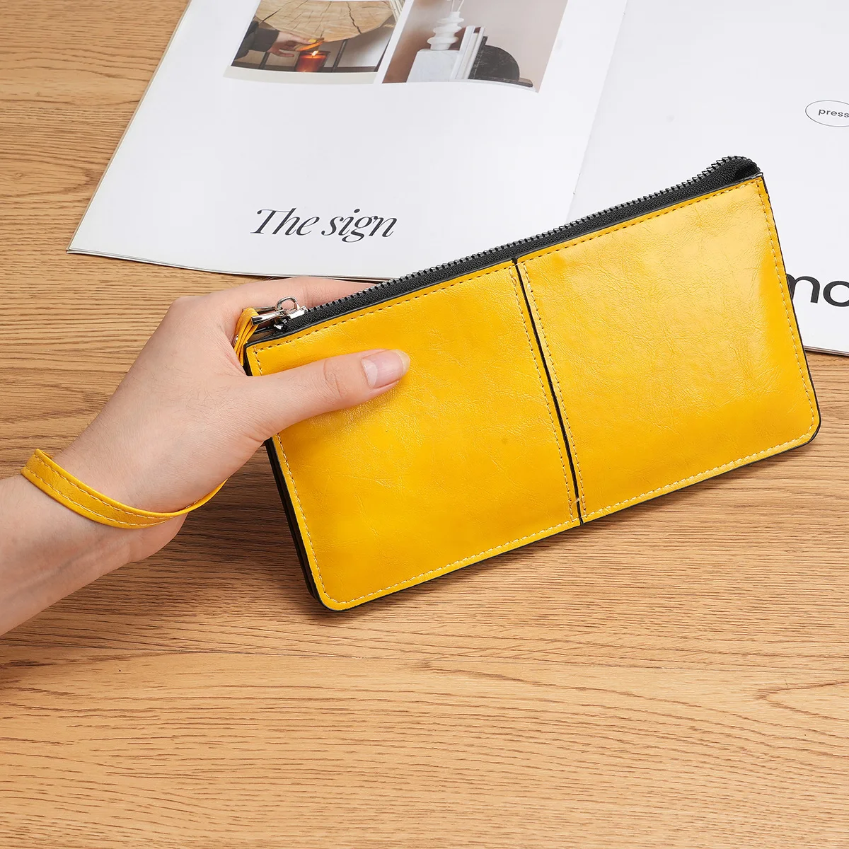 Neue Damen-Geldbörse im koreanischen Stil mit Reißverschluss, lange Handtasche, Multi-Kartenhalter, Geldklammer mit Handschlaufe, multifunktionale Geldbörse – Detail 2