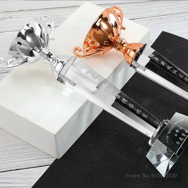 Customized Crystal Trophy, Excellent Employee Team Souvenir Award, Creative Gold, Silver, Copper Cup, Pentagram, Home Decor, 1Pc