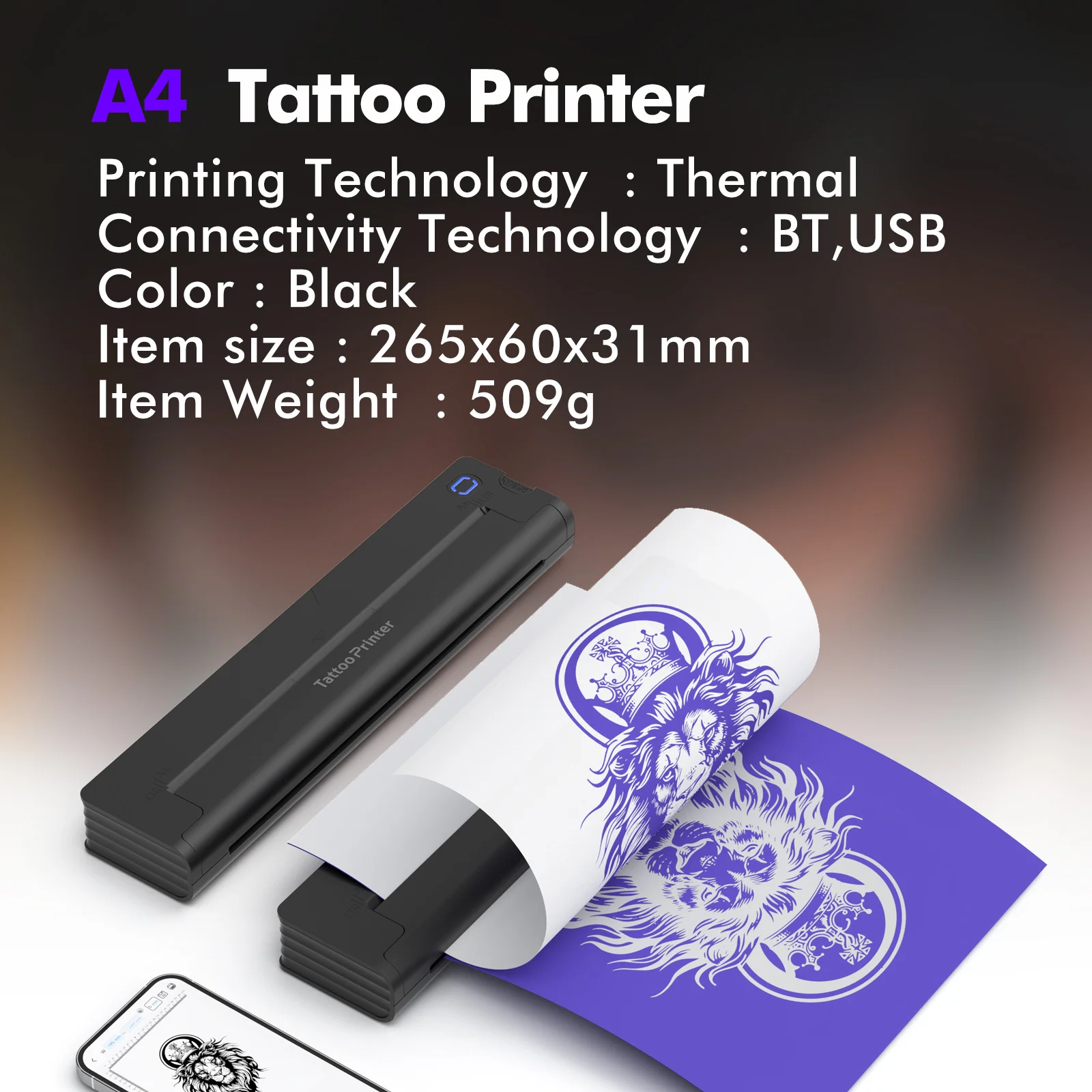 Tattoo Transfer Printer Automatic Fast Printing Bluetooth Portable Tattoo Stencil Maker Suitable For Small Business Wireless