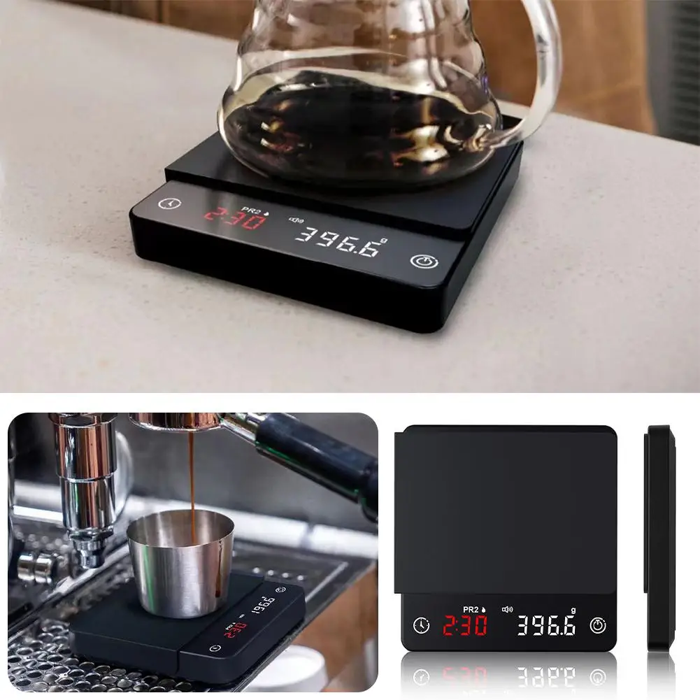 

Tiny Drip Coffee Scale with Timer 3kg/0.1g High Precision Pour Over Drip Espresso Scale with Back-Lit LCD Display D2N5