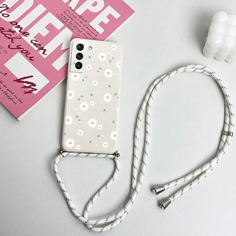 Deciduous Daisies Crossbody Lanyard Silicone Phone Case For Samsung Galaxy S23 S22 S21 S10 S8 Plus Note 20 ultra 10 Plus Cover — view 5