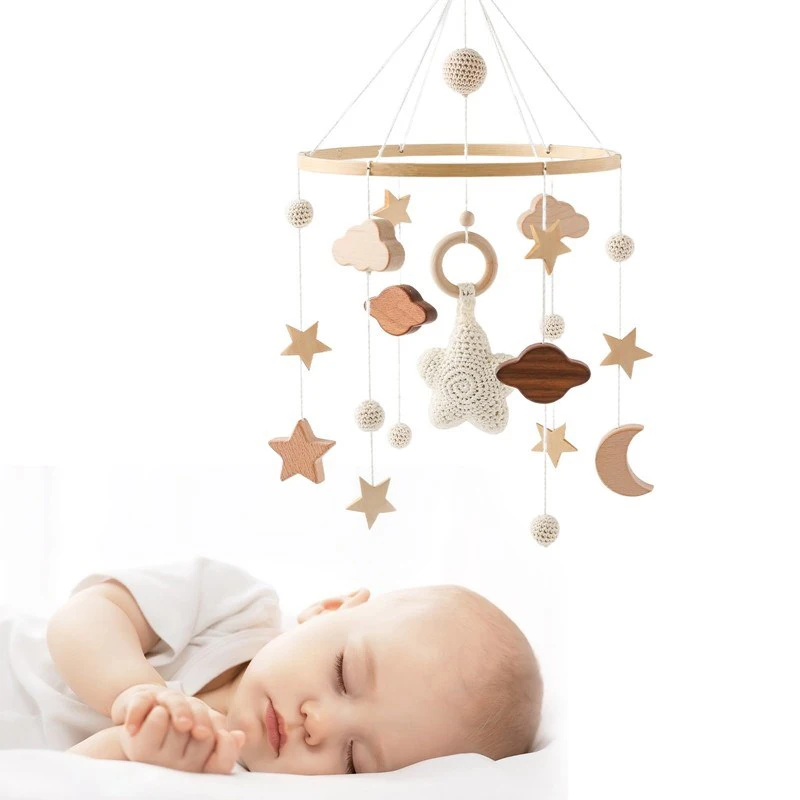 

Baby Rattles Toys 0-12 Months for Baby Newborn Crib Bed Wood Bell Mobile Toddler Rattles Carousel for Cots Kids Musical Toy Gift