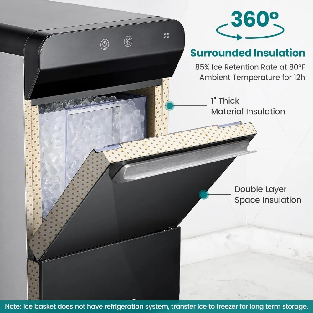 Household countertop ice maker, self-cleaning particles open and pour in water to replenish, stainless steel shell black