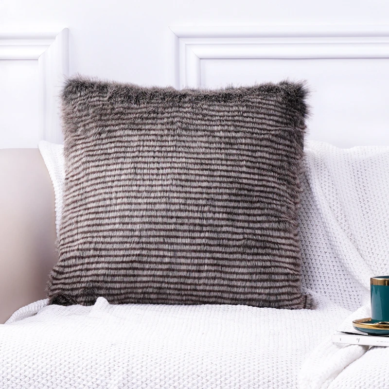 Description Picture 6 of itemLuxury Faux Fur Sofa Cushion Cover For Living Bed Room Chairs Brown Plush Soft Pillowcase For Decoration 45*45CM Home Decor