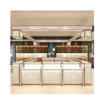 럭셔리 플로럴 골드 디자인 쇼핑몰 스탠딩 받침대 유리 쇼케이스 디스플레이 캐비닛, 시계 키오스에 적합한 맞춤형 제품