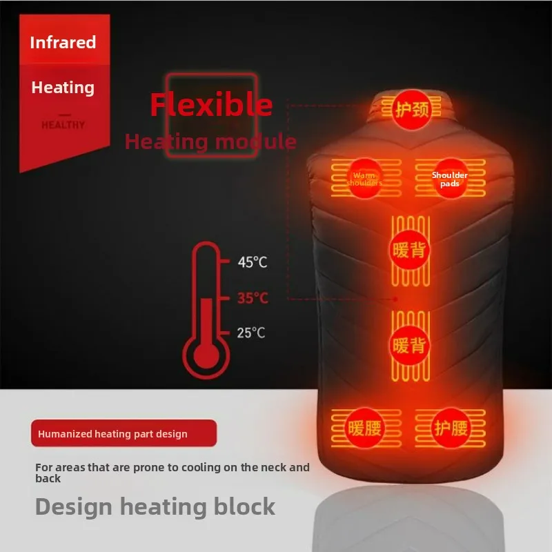 21 Zone Heating Vest Mens USB Infrared Thermal Jacket Smart Heated Clothes Winter Cold-proof Thick Sleeveless Coat Hiking electric heated jacket sleeveless vests sleeveless vest casual jacket