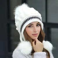 Soft Winter Warm Fur Hat Fleece Lined Earflap Hat For Women Knitted Beanie Casual Slouchy Thick Thermal Cap For Cold Weather 1