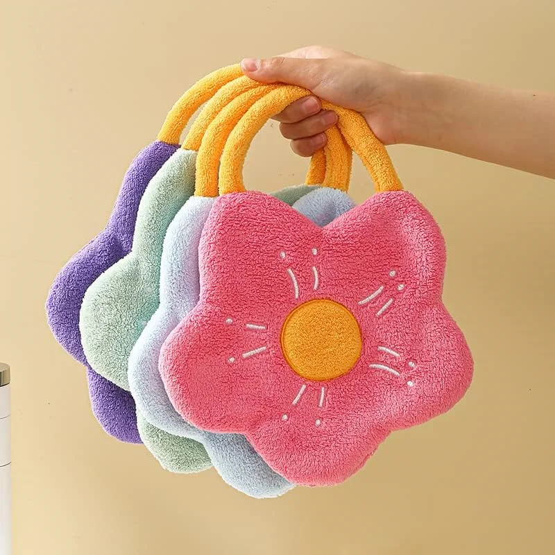 Coral Fleece Hangable Thicken Towel Flower Towel Cute Absorbent Hand Towels Cleaning Cloth Rag Handkerchief Household Supplies