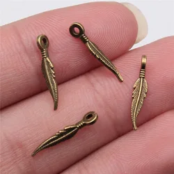 Antique Bronze & Silver Feather Charms Set - 40pcs for DIY Crafts & Handmade Jewelry (3x16mm - Bronze)