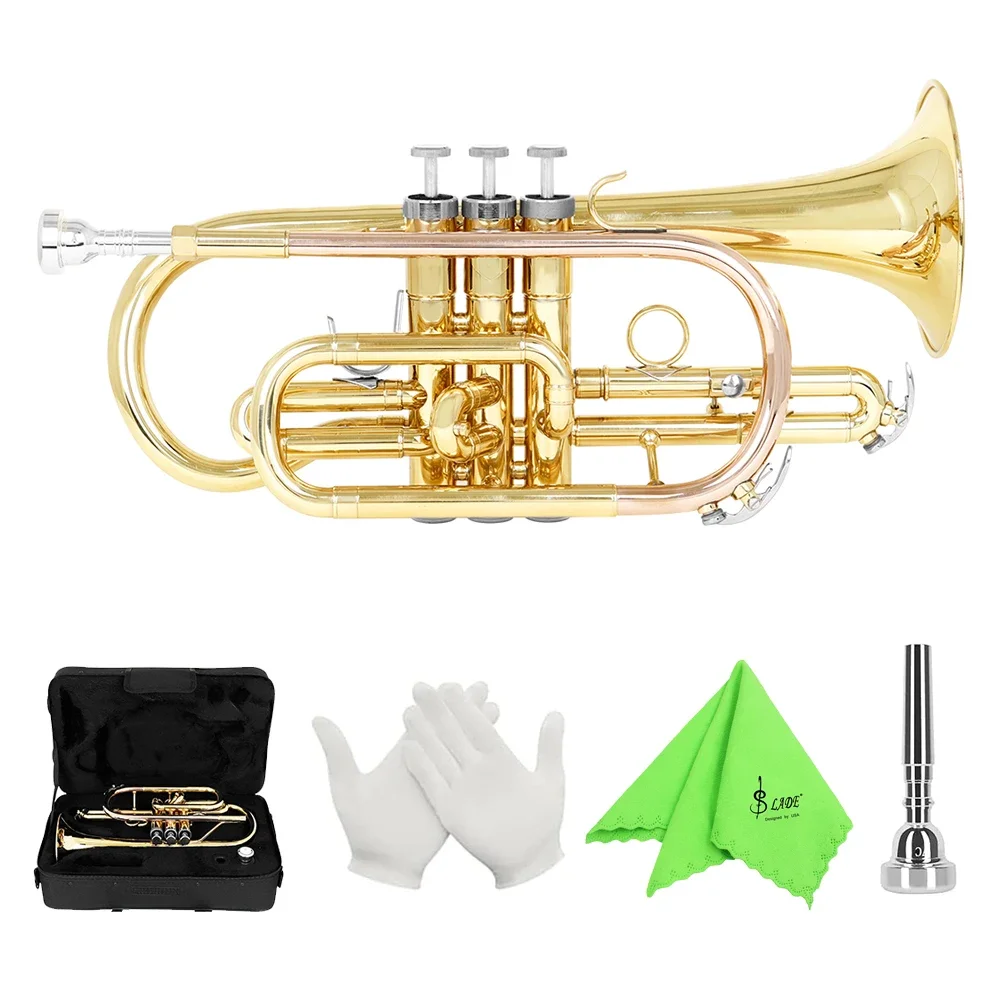 SLADE LDS830 Bb Cornet Gold Plated Cornet Horn Professional Brass Instrument With Case Mouthpiece Gloves Parts & Accessories