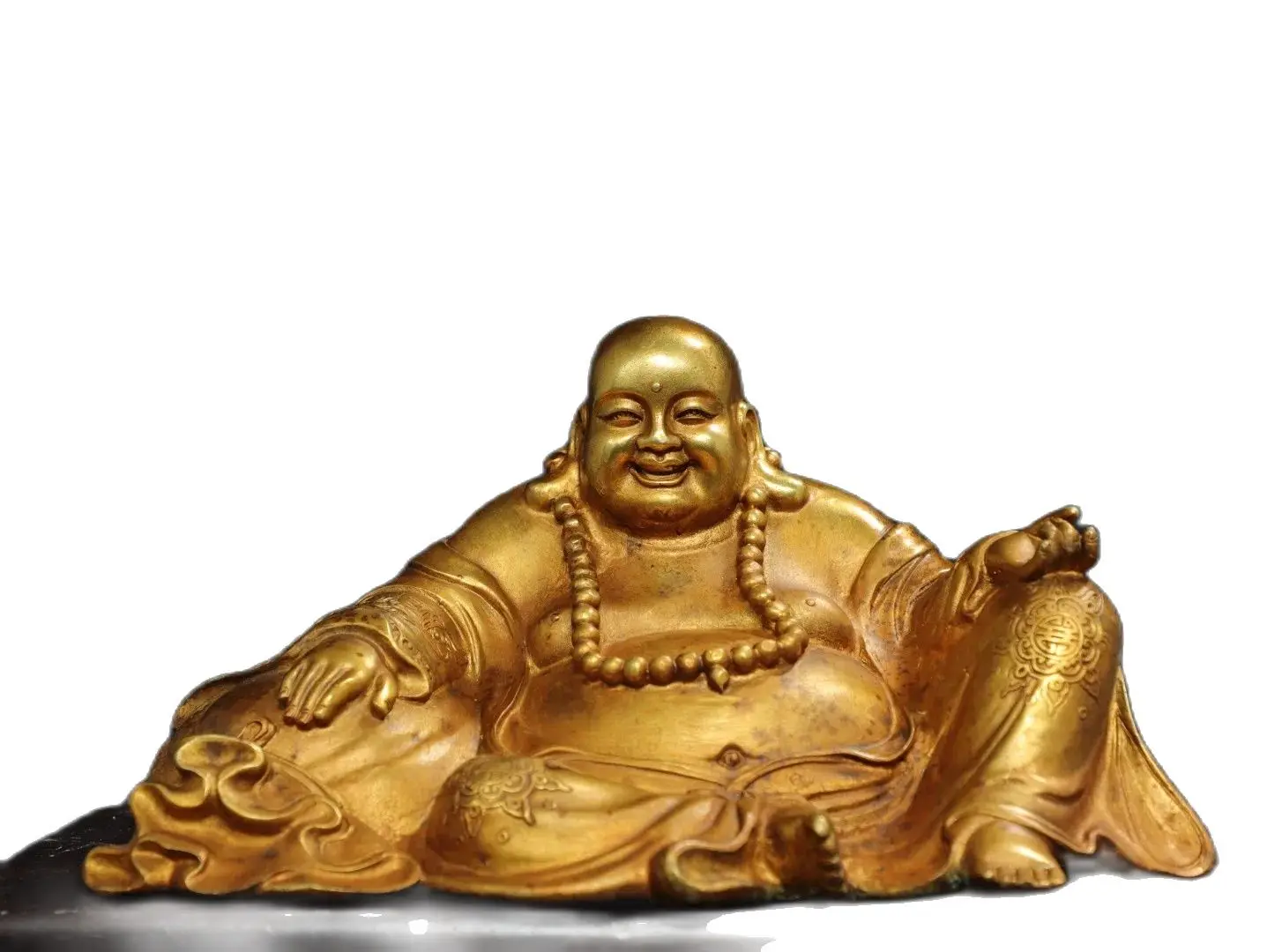 

Offering religious bronze gilded statues of Maitreya Buddha at home- Size: 15CM high, 27CM wide, 17CM thick, and 2.69KG heavy