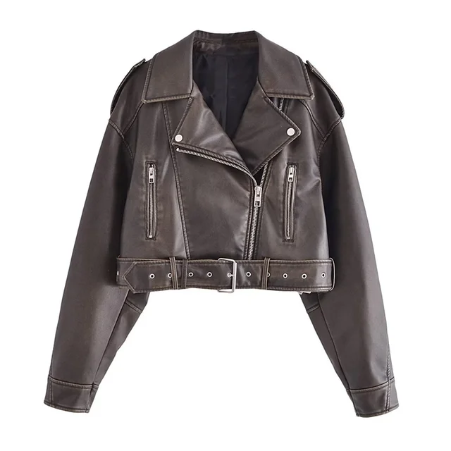 Biker Jacket Giacca Cropped Zara Pelle Marrone Giacca Pelle
