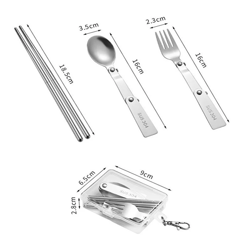 1Pc/3Pcs 캠핑 여행 학교용 스테인레스 스틸 스푼 포크 젓가락 접이식 식기류 휴대용 야외 식기류