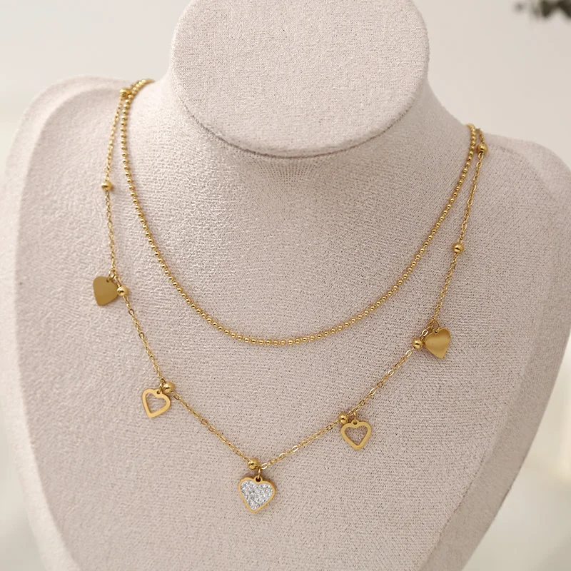 

Ожерелье SZN из нержавеющей стали 316L с подвеской в виде сердца с полым цирконием для женщин и девушек, новая модная цепочка с бусинами, ювелирные изделия, драгоценности, подарки