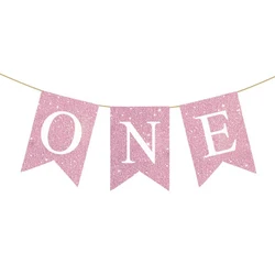 Burlap 'One' Highchair Banner for Baby's First Birthday Celebration (No2 Pink)