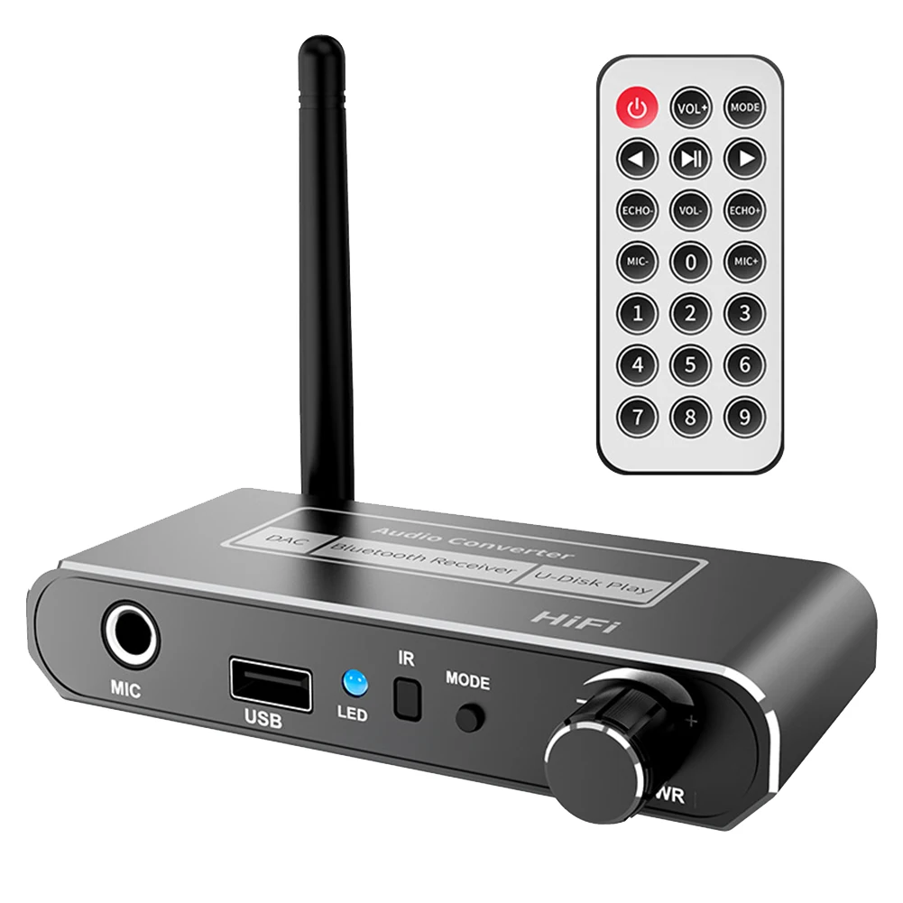 Convertitore Dac Hifi Wireless Ricevitore Bluetooth 5.2 Audio Coassiale A R/L Adattatore Aux Da 3.5Mm Con Microfono Di Riproduzione Del Disco U