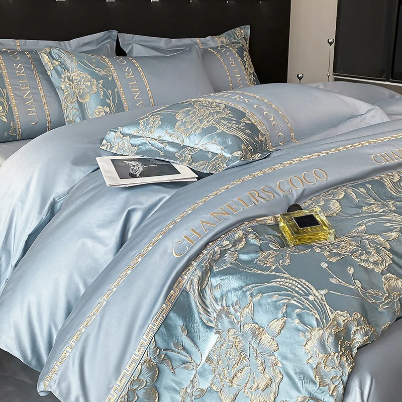 4 pezzi Set biancheria da letto, motivo marmo grigio e bianco