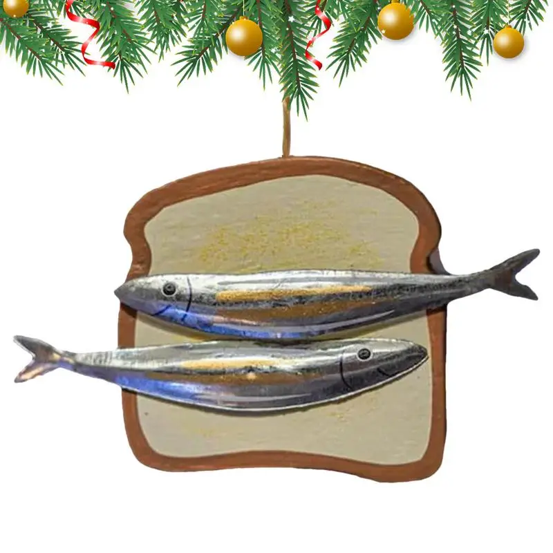 

Metal Sardines On A Wooden Slice Of Toast Tin Of Sardines Quirky Hang Ornament Decorative Sardine Can Canned Fish Seafood