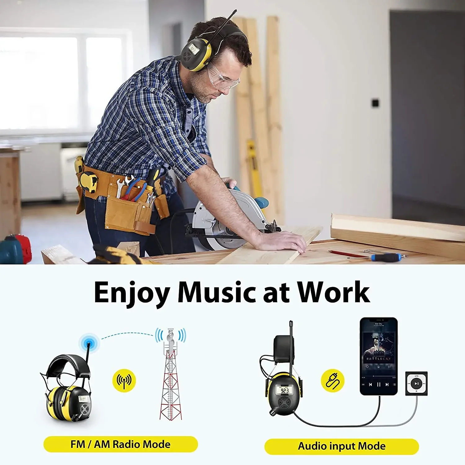 AM/FM Radio Headphones with Noise Canceling Hearing Protection and Bluetooth Calling for Work/Study/Entertainment NRR 30dB