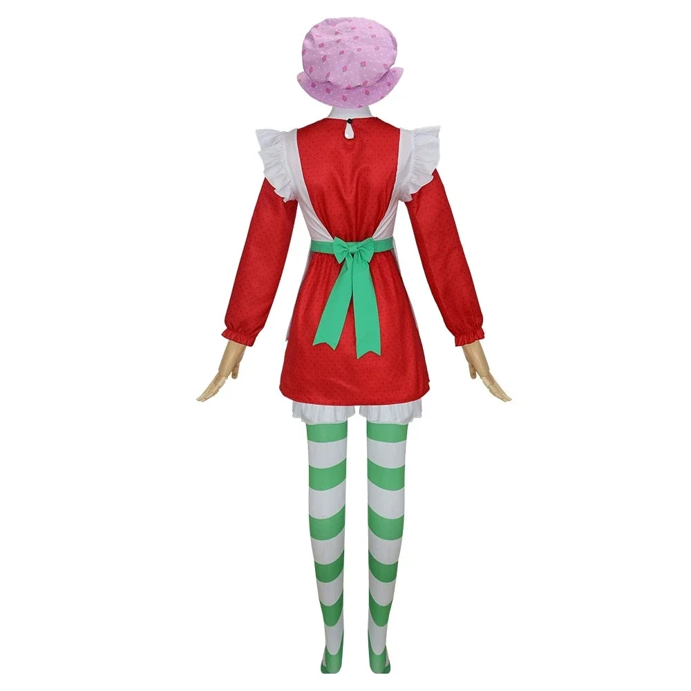 Costume da Cosplay di Strawberry Shortcake, Abito Anni '80, Outfit per Halloween, Vestito Rosa con Cappello da Pasticceria, Set Completo per Donne - immagine 4