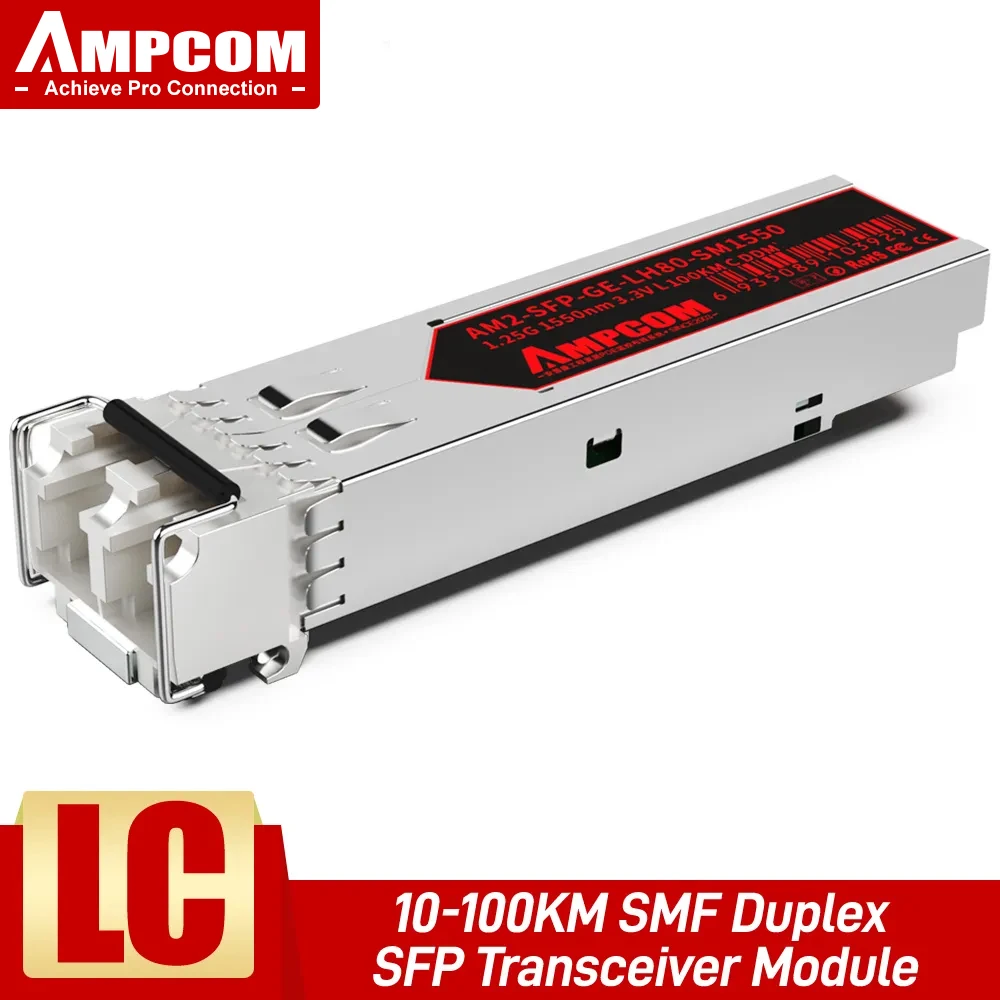 

AMPCOM 1.25G LC SFP Single Mode Duplex Optic Module 1000Base-SX, 10-100KM 1310/1550nm, Giabit Fiber DDM SMF Transceiver Module