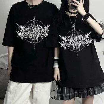 Women T-shirt 90s Vintage Hip Hop Streetwear Kawaii Fashion Casual Tops Men's T Shirt Lightning Letter Print Y2K Goth Punk 1