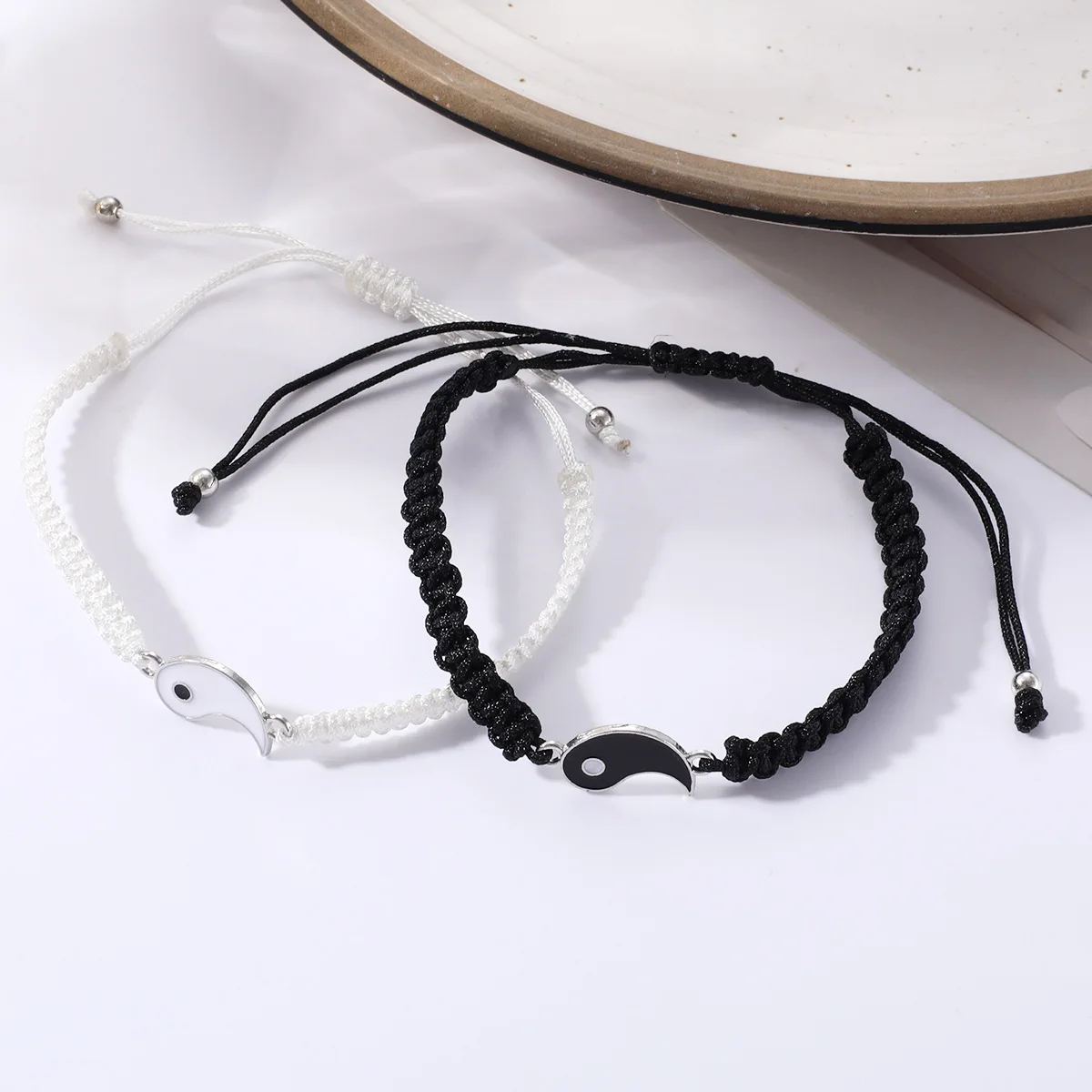 New Y2K Fashion Couple Bracelets for Women Tai Chi Yin Yang Hand-Woven Stitching Pendant Adjustable Rope Bracelets Jewelry Gifts