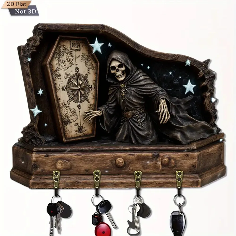 Gothic Death Key Rack with Map Drawer - Style Wall-Mounted Wooden ...