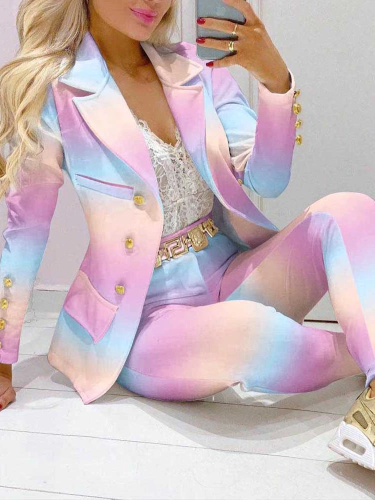 

Print Women's Pant Set Elegant Casual Blazers+ Pants Suits Female 2023 New in Spring and Autumn Fashion Trouser Sets Outfit