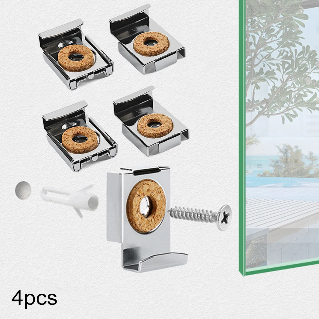 4pcs Bathroom Mirror Glass Wall Hanging Fixing Kit Frameless-Clips Mounting Hanger Clamp Chrome Wall-Brackets Clamps With Screws