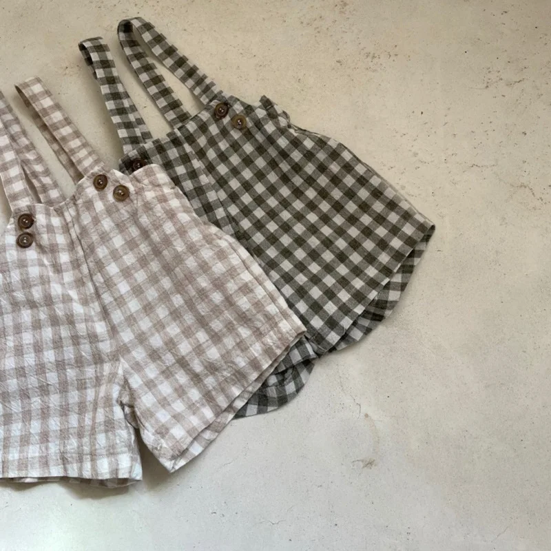 Infant Boy Fashion Plaid Overalls Toddler Girl All-match Sling Shorts Baby Summer Thin Simple Cotton Linen Short Pants cotton shorts casual shorts