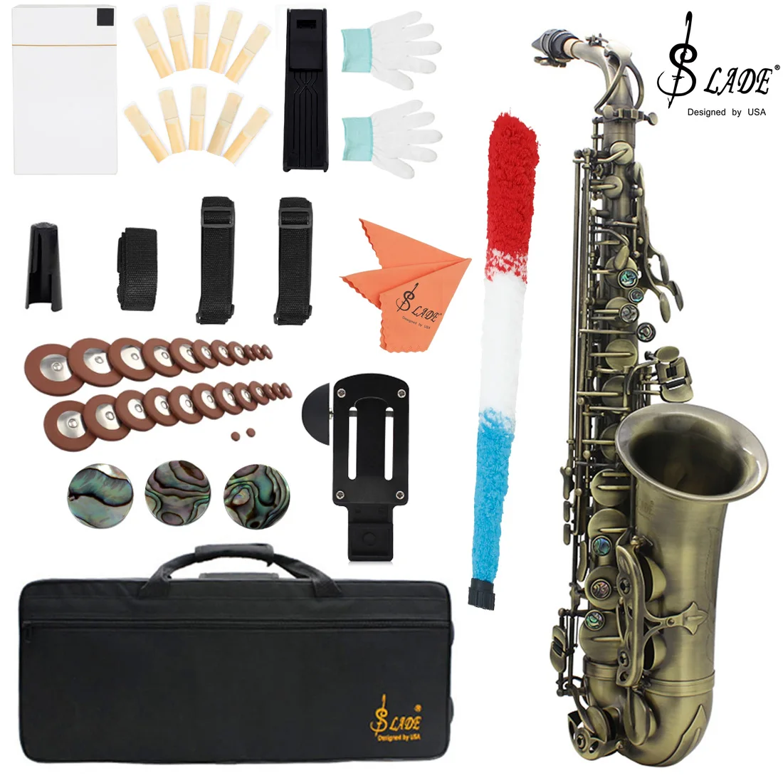 SLADE Eb Alto Saxophone Cyan Antique Style E Flat Alto Sax Set Woodwind Instrument with Carrying Case and Accessories