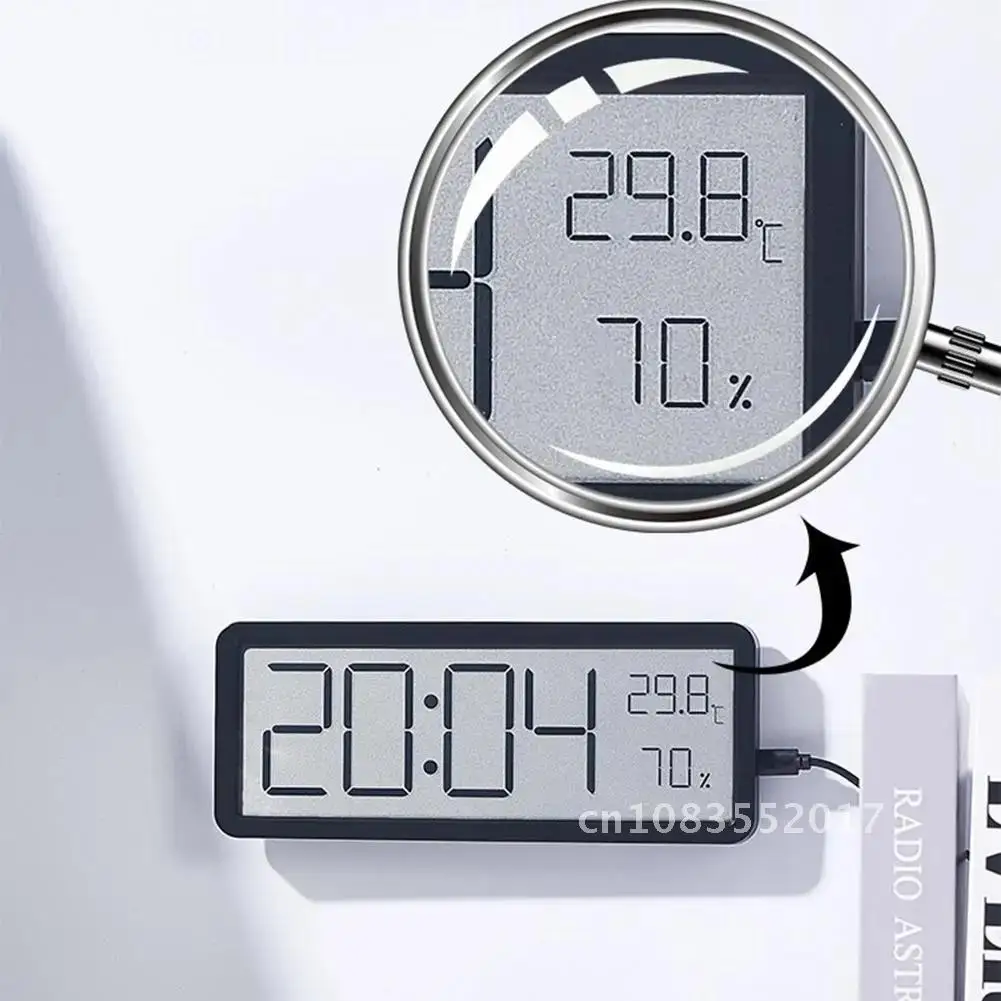 Digital Wall Clock Electronic Wall Mounted LCD Disply Clocks Multifunctional Temperature and Humidity Alarm Clock