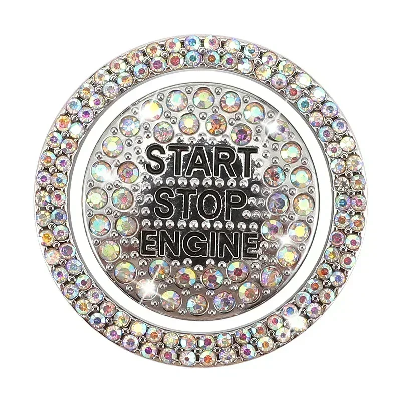Car Start Button Rhinestone Sticker Diamond Bling Ring One Click Start Stop Switch Stickers Decoration Auto Accessories Decals