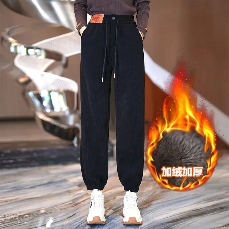 Winter Warm High Waist Casual Loose Trouser Pants For Women Thicken Jogger  Pockets Sweatpants Cargo Pants Ladies Warm Baggy Harem Trousers 