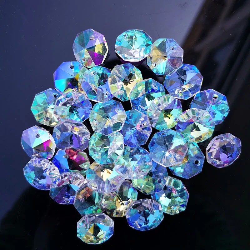 Crystal Octagon Beads Chandelier Lamp Prism Chain Part Rainbow Maker Sun Catcher DIY Jewelry Making Glass Decoration 10/20PCS