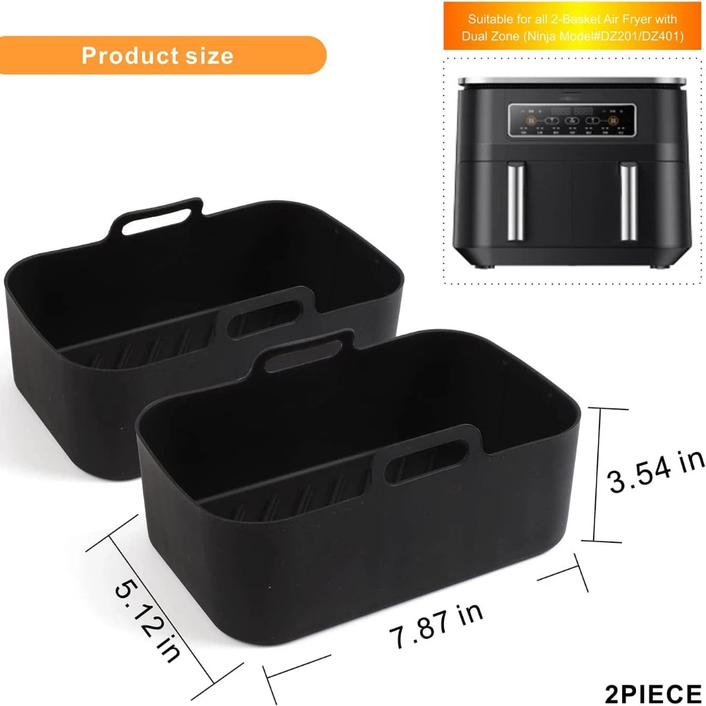 Air Fryer Silicone Pot 19.5cm*12.7cm*7cm Double frying basket fryer Silicone carrying basket Silicone bakeware 4