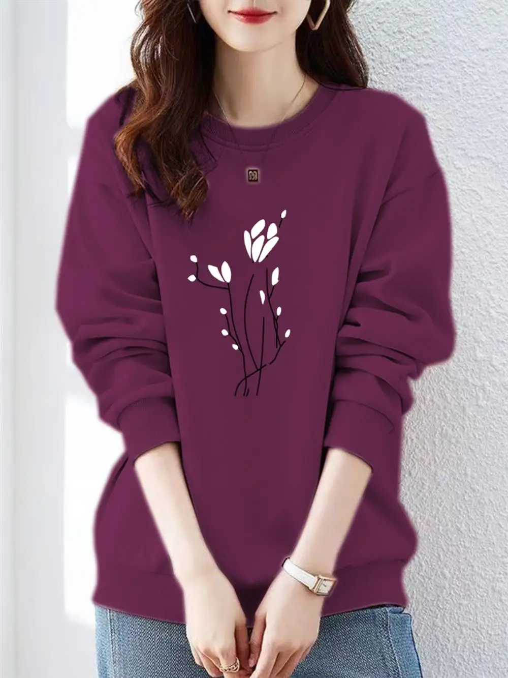 Fce Lined Oversized round Ne Women's Sweatirt Trendy Autumn Winter New Sle Base Layer Top Streetwear Korean Sle