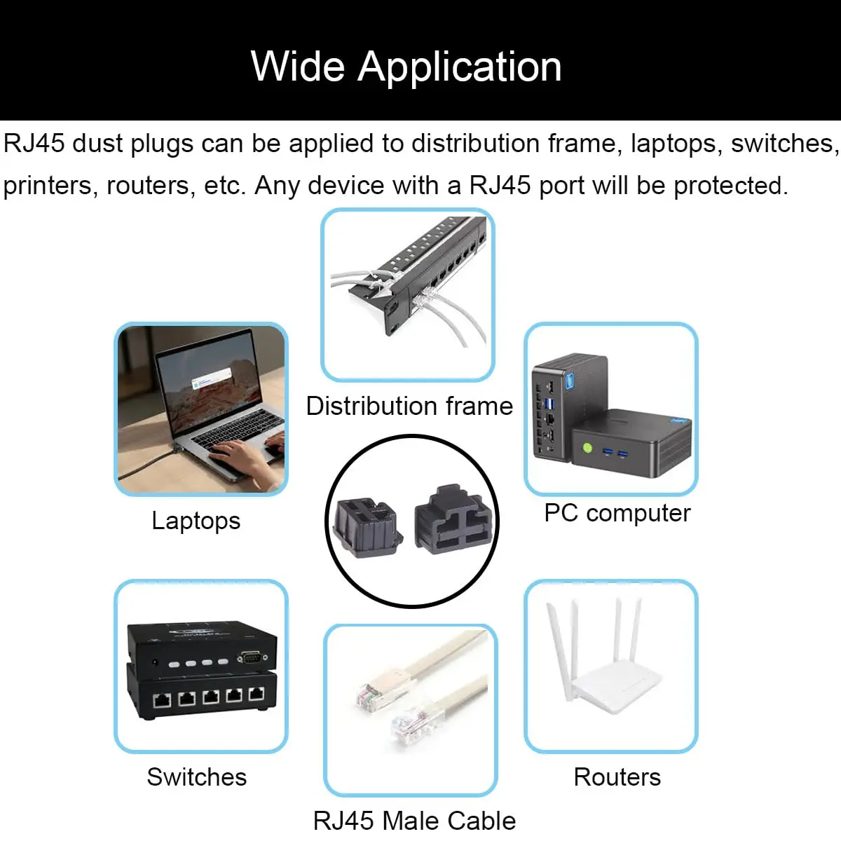 50-10Pcs RJ45 Connectors Dust Cover Protector Ethernet Cable Plug Protective Case Cap for CAT7 CAT6 Connector Dustproof Caps