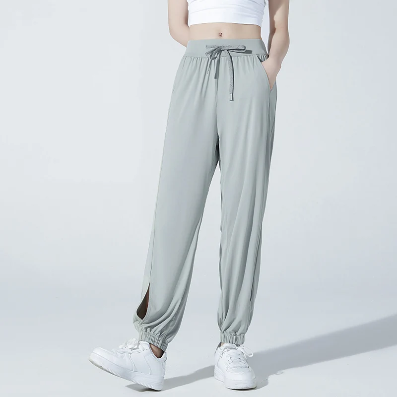 Spring and Summer Women's Elastic High Waist Solid Pockets Bandage Casual Loose Trousers Office Lady Vacation Fashion Pants