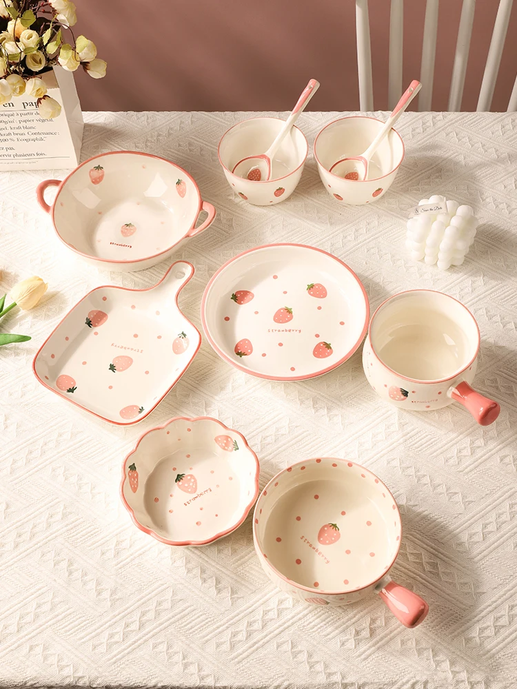 Strawberry Printed Ceramic Tableware Chic Underglaze Colored