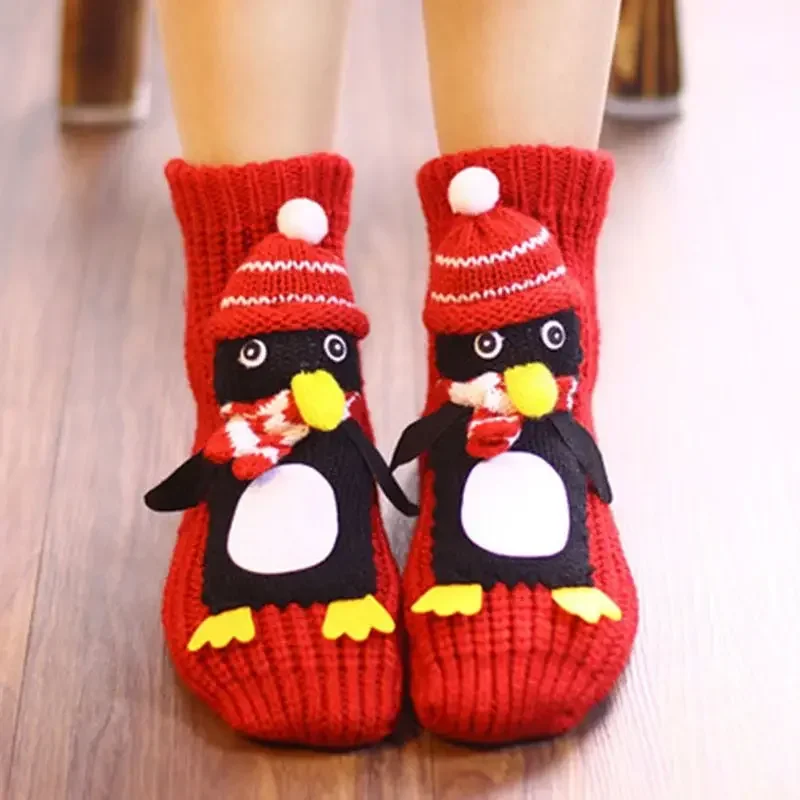 Winter Thick Woolen Socks Thicken Warm Socks Slippers Women Non-slip Foot Warmer Snow Funny Cute Cartoon Animals Prints Socks 3D