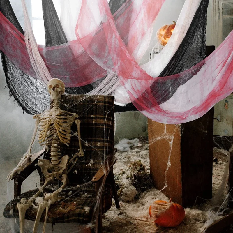 

6 Piece Halloween Creepy Cloth As Shown 30X72inch Halloween Black Spooky Scary Creepy Gauze Cloth Decor Creepy Cloth Halloween