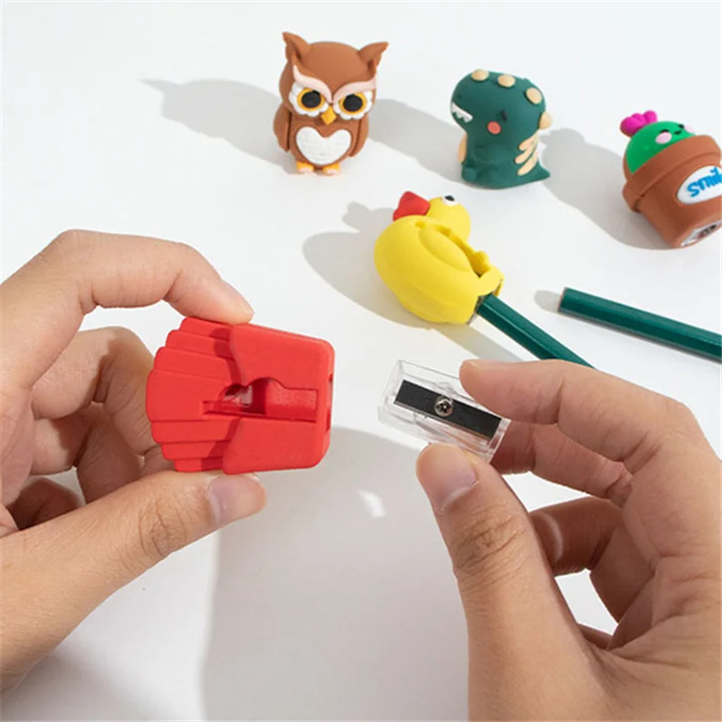 3D 동물 모델링 귀여운 연필 깎이 학교 학생 플라스틱 실리콘 탁상 악세사리, 키즈 카와이 펜 나이프 문구 선물