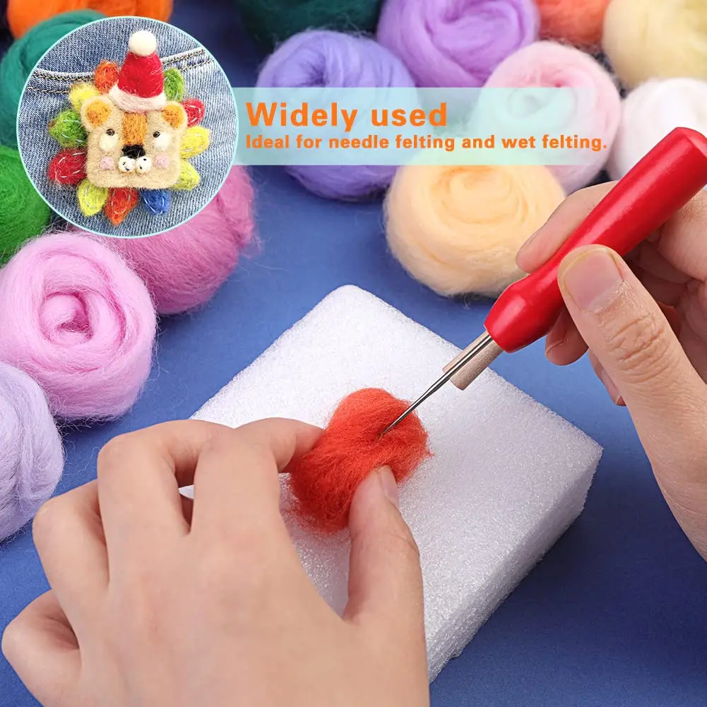 Wool felting kit needle felt kit needle felting wool felt fabric sheet wool felting needles needle felting mat Spinning Wool Roving Needle Felting Multicolor Wool Fiber Felt Fabric Felt Materials Tool Handmade DIY Toy Dolls 10/20/50g